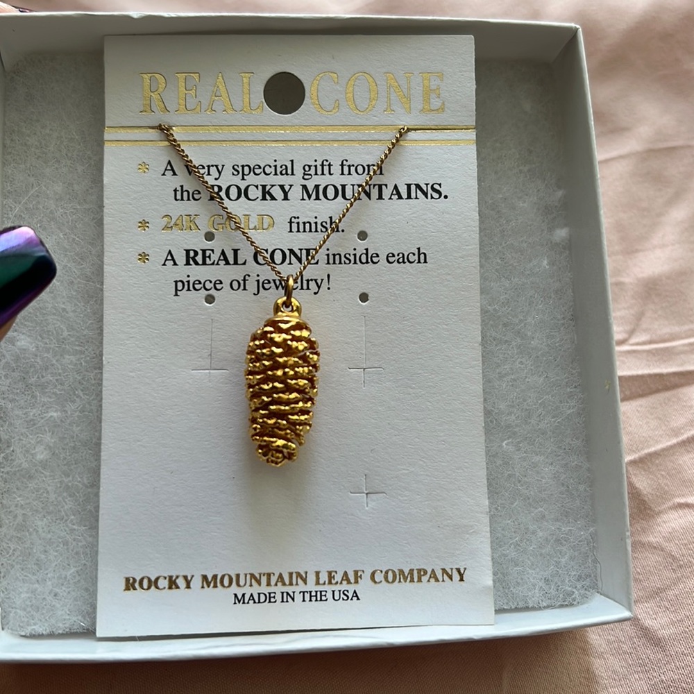 Rocky Mountains 24K gold matching pine cone necklace & earrings set💛⭐️✨